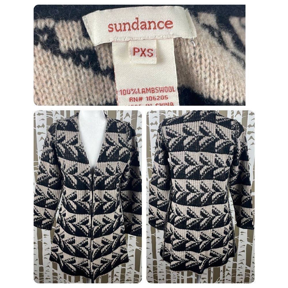 Sundance Geometric Print 100% Lambswool Open Front Cardigan PXS
